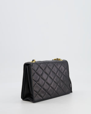 Chanel Vintage Black Diamond Flap Bag in Lambskin Leather with Tassel Charm and 24k Gold Hardware