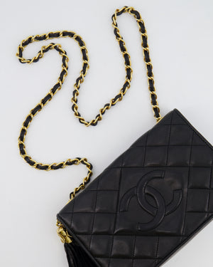 Chanel Vintage Black Diamond Flap Bag in Lambskin Leather with Tassel Charm and 24k Gold Hardware