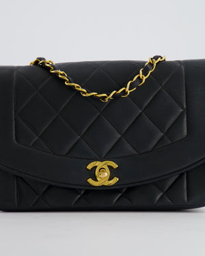 Chanel Vintage Black Small Diana Flap Bag in Lambskin Leather with 24K Gold Hardware