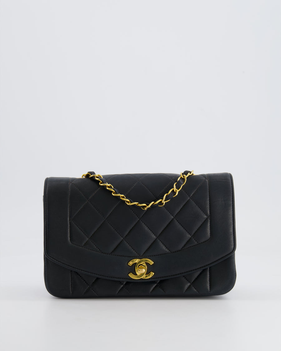 Chanel Vintage Black Small Diana Flap Bag in Lambskin Leather with 24K Gold Hardware