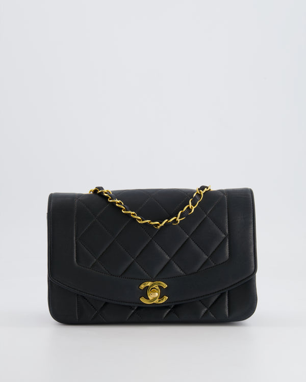 Chanel Vintage Black Small Diana Flap Bag in Lambskin Leather with 24K Gold Hardware