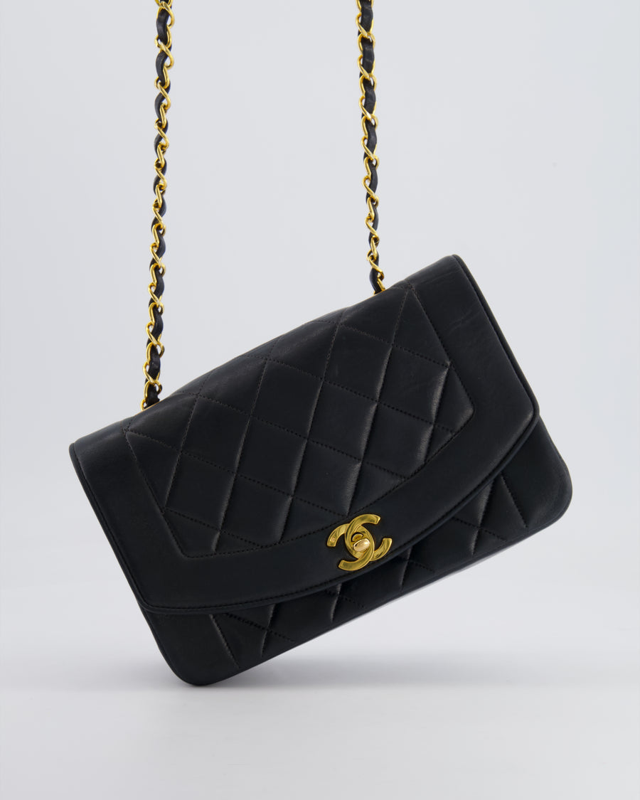 Chanel Vintage Black Small Diana Flap Bag in Lambskin Leather with 24K Gold Hardware