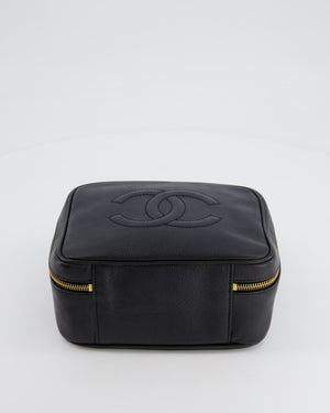 Chanel Vintage Black CC Vanity Top Handle Bag in Caviar Leather with Gold Hardware