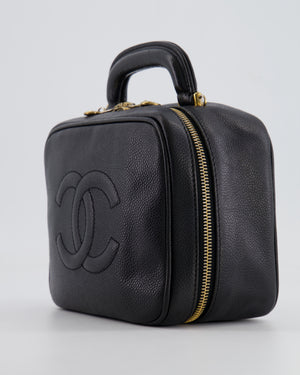 Chanel Vintage Black CC Vanity Top Handle Bag in Caviar Leather with Gold Hardware