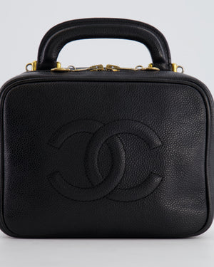 Chanel Vintage Black CC Vanity Top Handle Bag in Caviar Leather with Gold Hardware