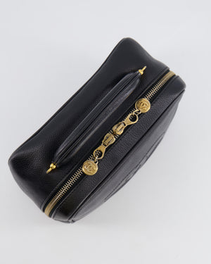 Chanel Vintage Black CC Vanity Top Handle Bag in Caviar Leather with Gold Hardware