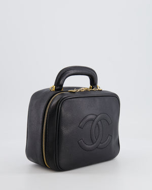 Chanel Vintage Black CC Vanity Top Handle Bag in Caviar Leather with Gold Hardware