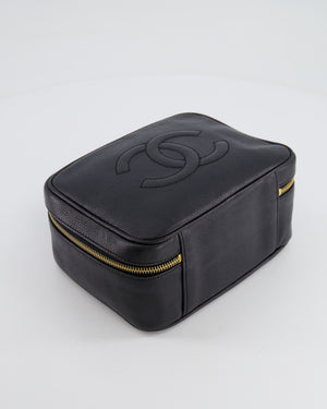 Chanel Vintage Black CC Vanity Top Handle Bag in Caviar Leather with Gold Hardware