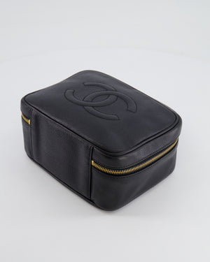 Chanel Vintage Black CC Vanity Top Handle Bag in Caviar Leather with Gold Hardware