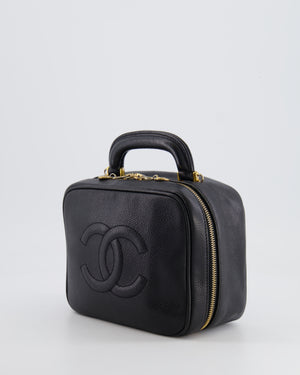 Chanel Vintage Black CC Vanity Top Handle Bag in Caviar Leather with Gold Hardware