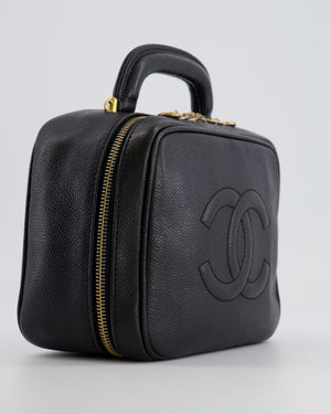 Chanel Vintage Black CC Vanity Top Handle Bag in Caviar Leather with Gold Hardware