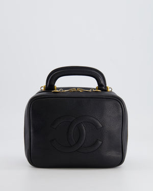 Chanel Vintage Black CC Vanity Top Handle Bag in Caviar Leather with Gold Hardware