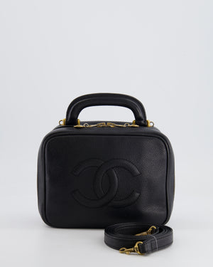 Chanel Vintage Black CC Vanity Top Handle Bag in Caviar Leather with Gold Hardware