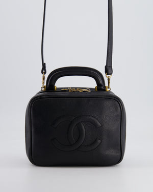 Chanel Vintage Black CC Vanity Top Handle Bag in Caviar Leather with Gold Hardware