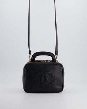 Chanel Vintage Black CC Vanity Top Handle Bag in Caviar Leather with Gold Hardware