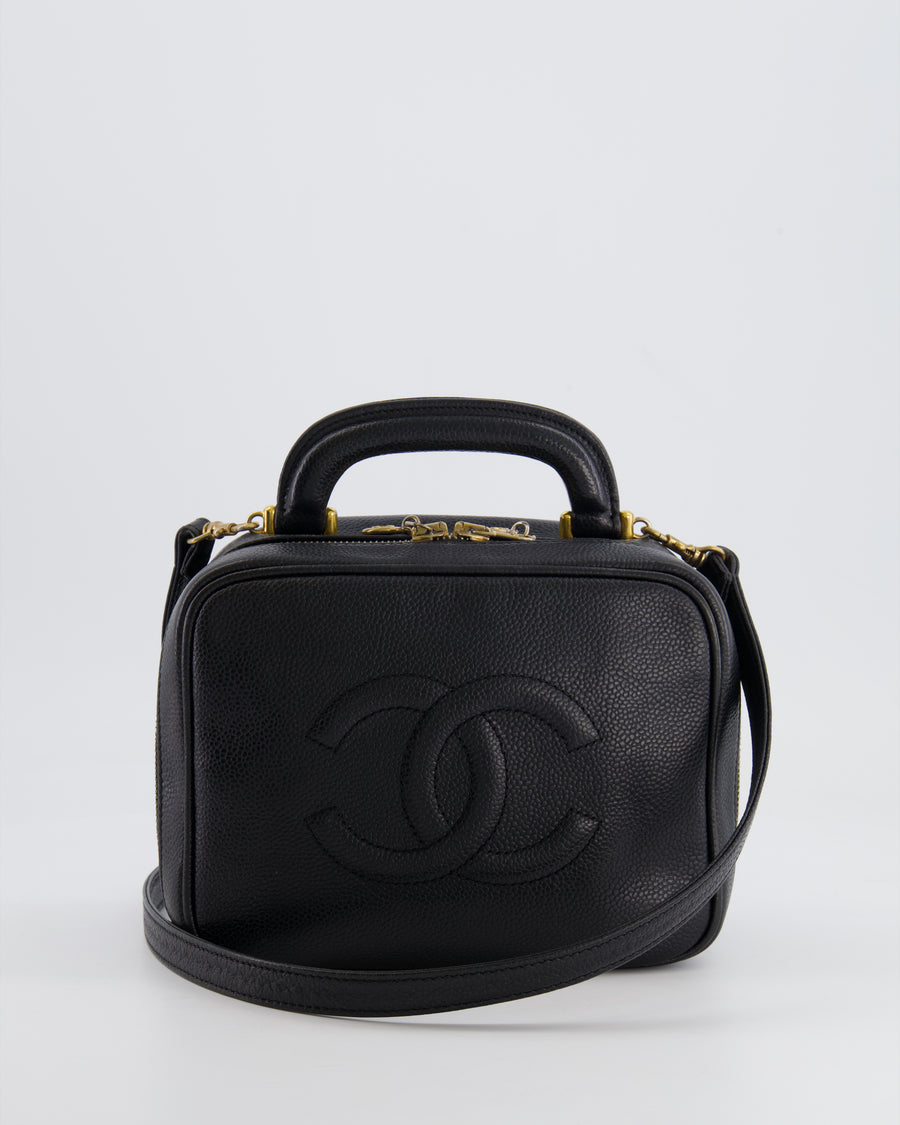 Chanel Vintage Black CC Vanity Top Handle Bag in Caviar Leather with Gold Hardware