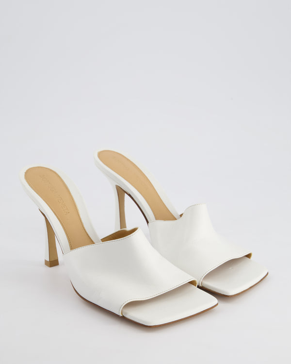 Bottega Veneta White Leather Lambskin Heeled Stretch Mules Size EU 37