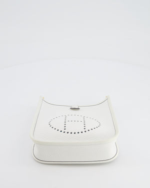 Hermès Mini Evelyne Bag in White Clemence Leather with Gold Hardware and White Canvas Strap