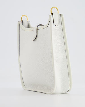 Hermès Mini Evelyne Bag in White Clemence Leather with Gold Hardware and White Canvas Strap