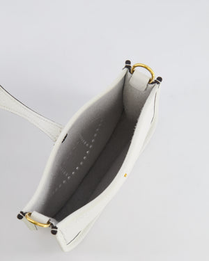 Hermès Mini Evelyne Bag in White Clemence Leather with Gold Hardware and White Canvas Strap