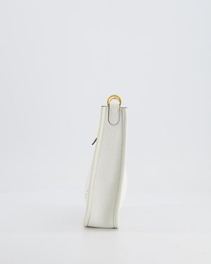 Hermès Mini Evelyne Bag in White Clemence Leather with Gold Hardware and White Canvas Strap