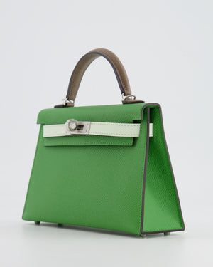 *RARE* Hermès Mini Kelly II Tricolour 20cm Bag In Vert Yucca, Vert Fizz and Etoupe Epsom Leather with Palladium Hardware