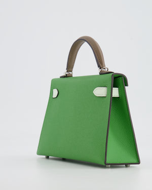 *RARE* Hermès Mini Kelly II Tricolour 20cm Bag In Vert Yucca, Vert Fizz and Etoupe Epsom Leather with Palladium Hardware