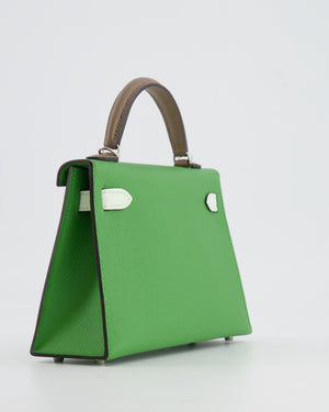 *RARE* Hermès Mini Kelly II Tricolour 20cm Bag In Vert Yucca, Vert Fizz and Etoupe Epsom Leather with Palladium Hardware