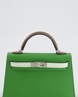 *RARE* Hermès Mini Kelly II Tricolour 20cm Bag In Vert Yucca, Vert Fizz and Etoupe Epsom Leather with Palladium Hardware