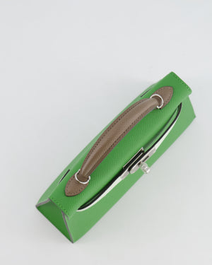 *RARE* Hermès Mini Kelly II Tricolour 20cm Bag In Vert Yucca, Vert Fizz and Etoupe Epsom Leather with Palladium Hardware