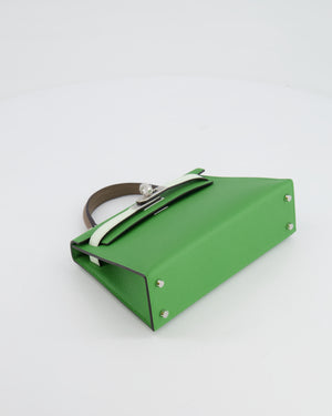 *RARE* Hermès Mini Kelly II Tricolour 20cm Bag In Vert Yucca, Vert Fizz and Etoupe Epsom Leather with Palladium Hardware