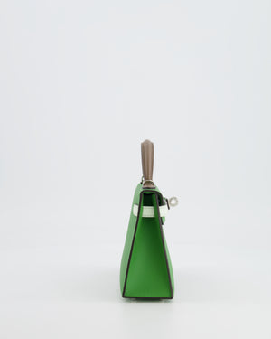 *RARE* Hermès Mini Kelly II Tricolour 20cm Bag In Vert Yucca, Vert Fizz and Etoupe Epsom Leather with Palladium Hardware