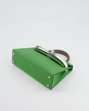 *RARE* Hermès Mini Kelly II Tricolour 20cm Bag In Vert Yucca, Vert Fizz and Etoupe Epsom Leather with Palladium Hardware