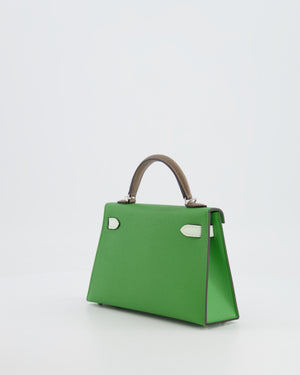 *RARE* Hermès Mini Kelly II Tricolour 20cm Bag In Vert Yucca, Vert Fizz and Etoupe Epsom Leather with Palladium Hardware