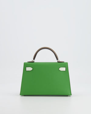 *RARE* Hermès Mini Kelly II Tricolour 20cm Bag In Vert Yucca, Vert Fizz and Etoupe Epsom Leather with Palladium Hardware