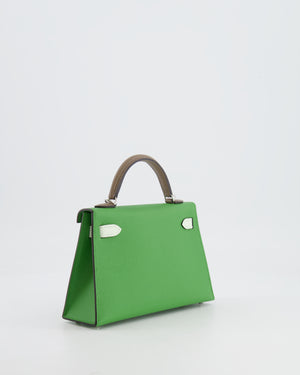 *RARE* Hermès Mini Kelly II Tricolour 20cm Bag In Vert Yucca, Vert Fizz and Etoupe Epsom Leather with Palladium Hardware