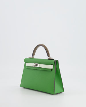 *RARE* Hermès Mini Kelly II Tricolour 20cm Bag In Vert Yucca, Vert Fizz and Etoupe Epsom Leather with Palladium Hardware