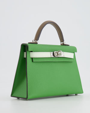 *RARE* Hermès Mini Kelly II Tricolour 20cm Bag In Vert Yucca, Vert Fizz and Etoupe Epsom Leather with Palladium Hardware