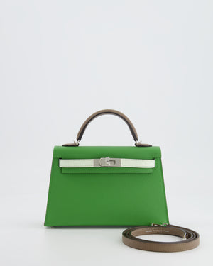 *RARE* Hermès Mini Kelly II Tricolour 20cm Bag In Vert Yucca, Vert Fizz and Etoupe Epsom Leather with Palladium Hardware