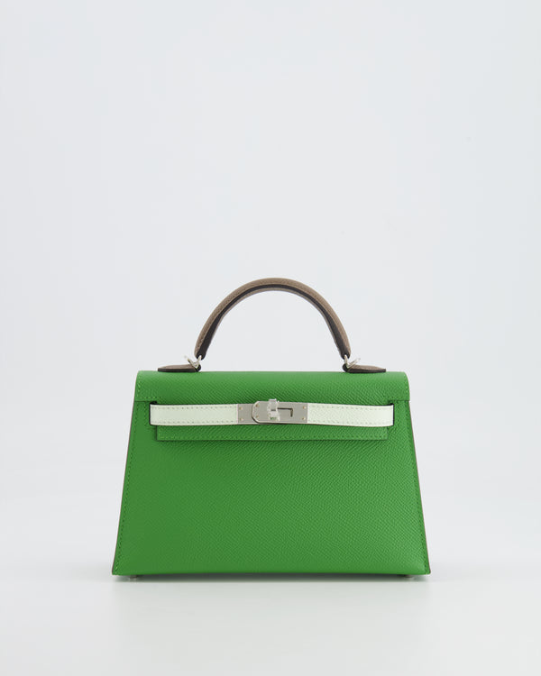 *RARE* Hermès Mini Kelly II Tricolour 20cm Bag In Vert Yucca, Vert Fizz and Etoupe Epsom Leather with Palladium Hardware