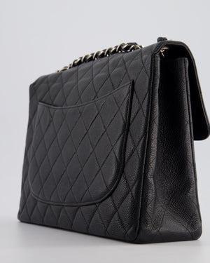 Chanel Black Vintage Quilted Caviar Square Jumbo Classic Single Flap Bag with Silver Hardware