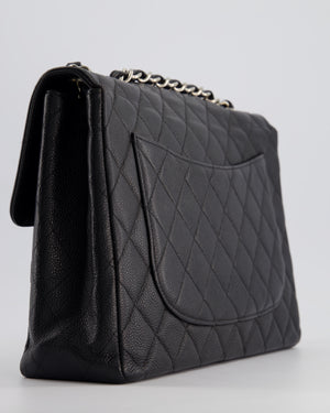 Chanel Black Vintage Quilted Caviar Square Jumbo Classic Single Flap Bag with Silver Hardware