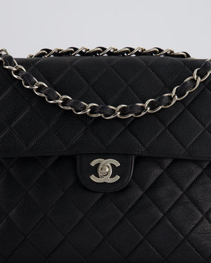 Chanel Black Vintage Quilted Caviar Square Jumbo Classic Single Flap Bag with Silver Hardware