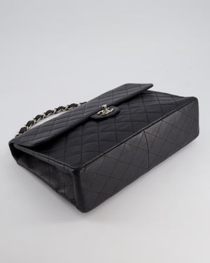 Chanel Black Vintage Quilted Caviar Square Jumbo Classic Single Flap Bag with Silver Hardware