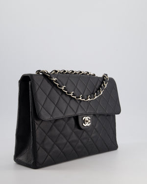 Chanel Black Vintage Quilted Caviar Square Jumbo Classic Single Flap Bag with Silver Hardware