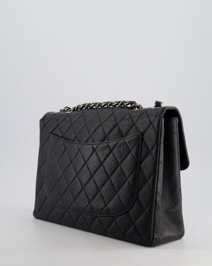 Chanel Black Vintage Quilted Caviar Square Jumbo Classic Single Flap Bag with Silver Hardware