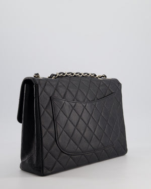 Chanel Black Vintage Quilted Caviar Square Jumbo Classic Single Flap Bag with Silver Hardware