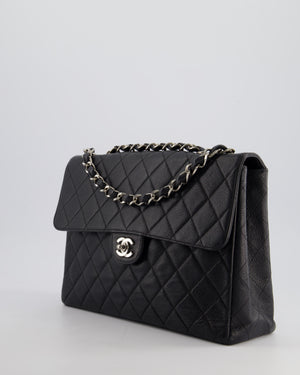 Chanel Black Vintage Quilted Caviar Square Jumbo Classic Single Flap Bag with Silver Hardware