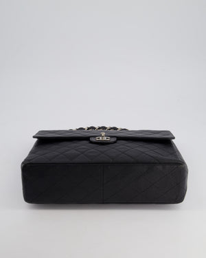 Chanel Black Vintage Quilted Caviar Square Jumbo Classic Single Flap Bag with Silver Hardware