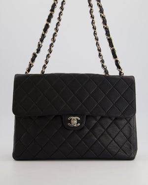 Chanel Black Vintage Quilted Caviar Square Jumbo Classic Single Flap Bag with Silver Hardware